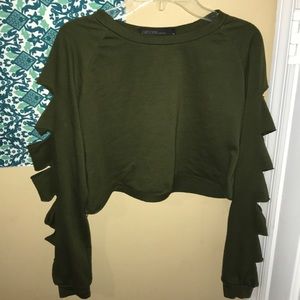 Zanzea army green crop top with sleeve cuts